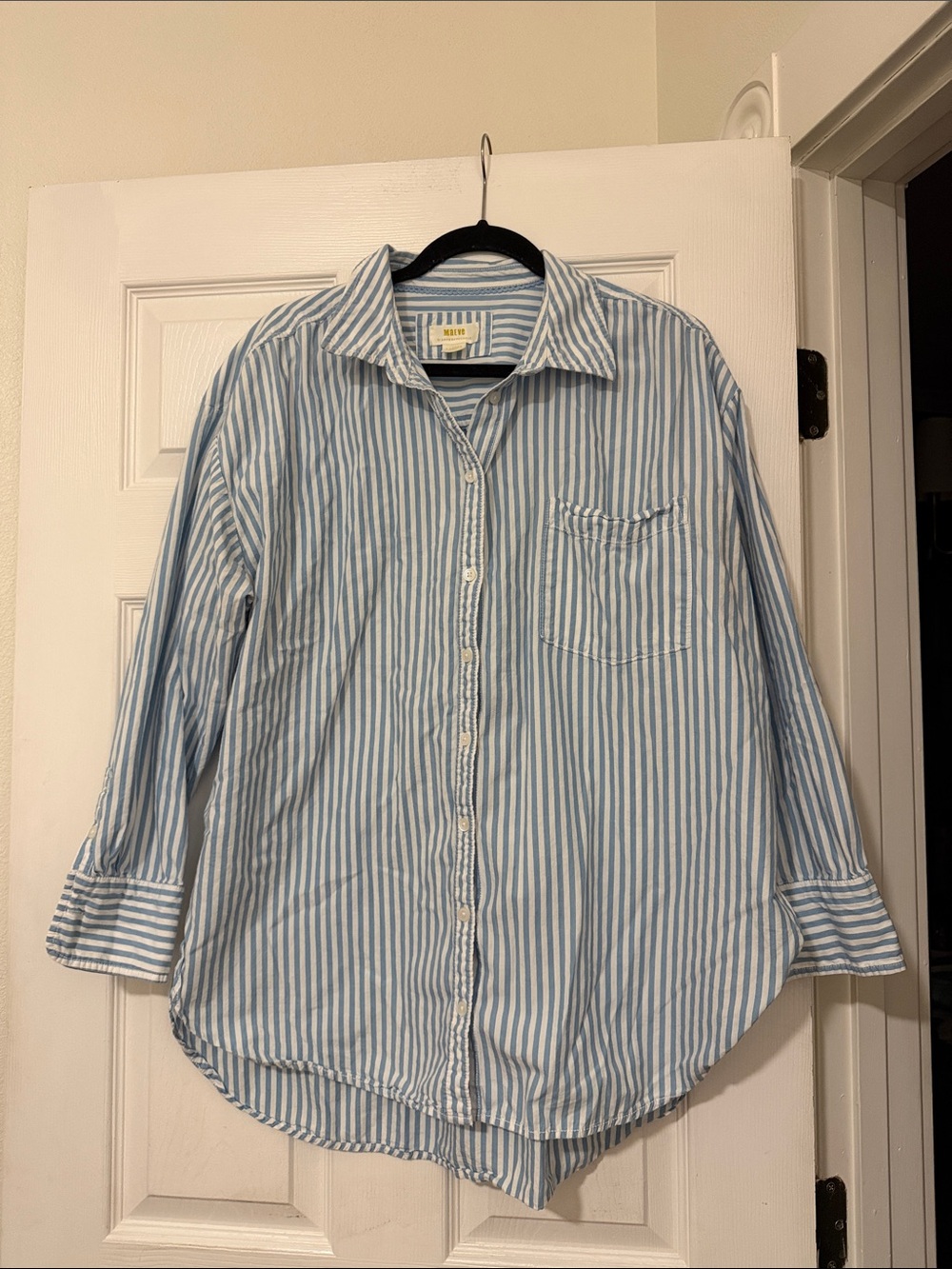 Maeve Light Blue and White Striped Button-Up Shirt